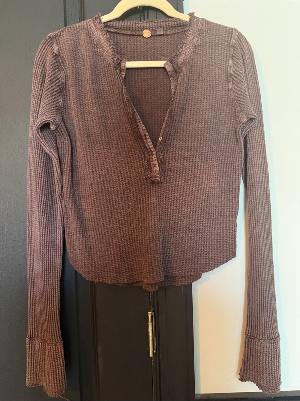 Free People Mauve Waffle Knit Long-Sleeve Henley